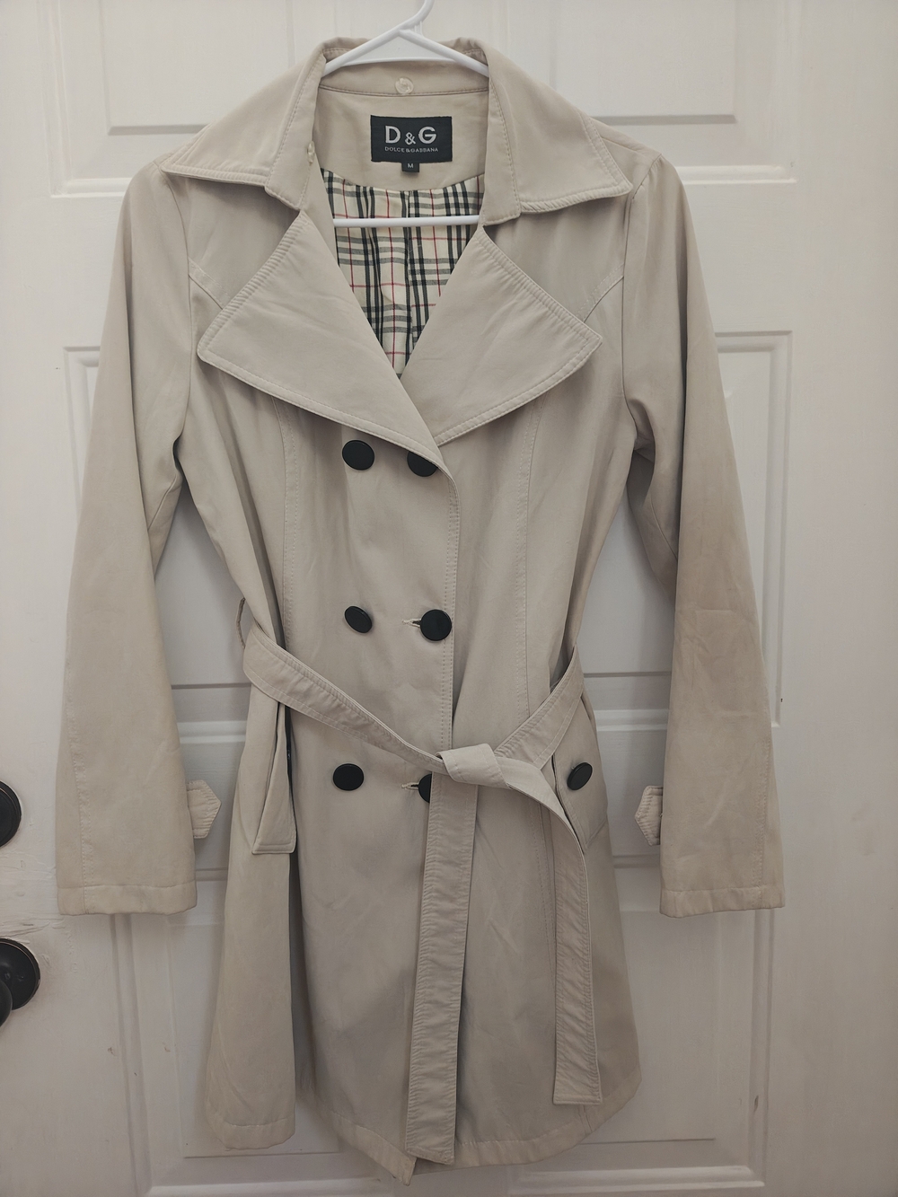 Dolce & Gabbana Beige Double-Breasted Trench Coat with Black Buttons
